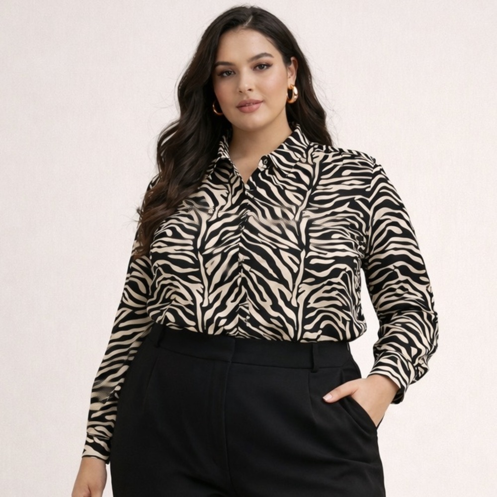 Fashion Web Plus Size 2X Button-Up Top Zebra Print Safari